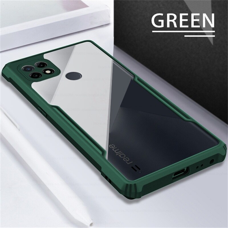 Realmi C 21 Case Transparant Acryl Tpu Bumper Armor Shockproof Beschermen Coque Voor Realmy Relme Realme C21 C 21 RealmeC21 fundas: green