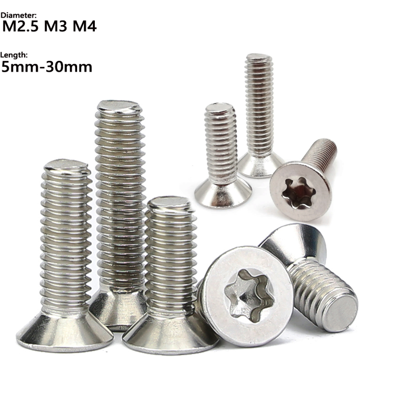 25/50 stks M2.5 M3 M4 304 Rvs Zes Kwab Torx Platte Verzonken Kop Schroef Bolt