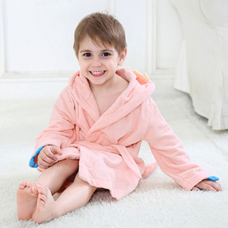 LZH Cartoon Children Robe Cotton Baby Bathrobe Long Sleeve Hooded Pajamas Kids Bath Robe Lovely Animal Boy Girls Robes Clothes: Pink / S (1-3Y)
