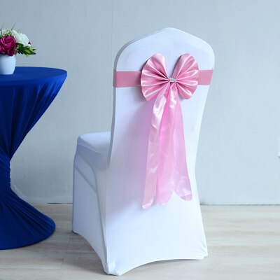 Colour roze bruiloft stoel sash lange staart bruiloft vlinder strikje lycra band stretch strikje lint voor bruiloften