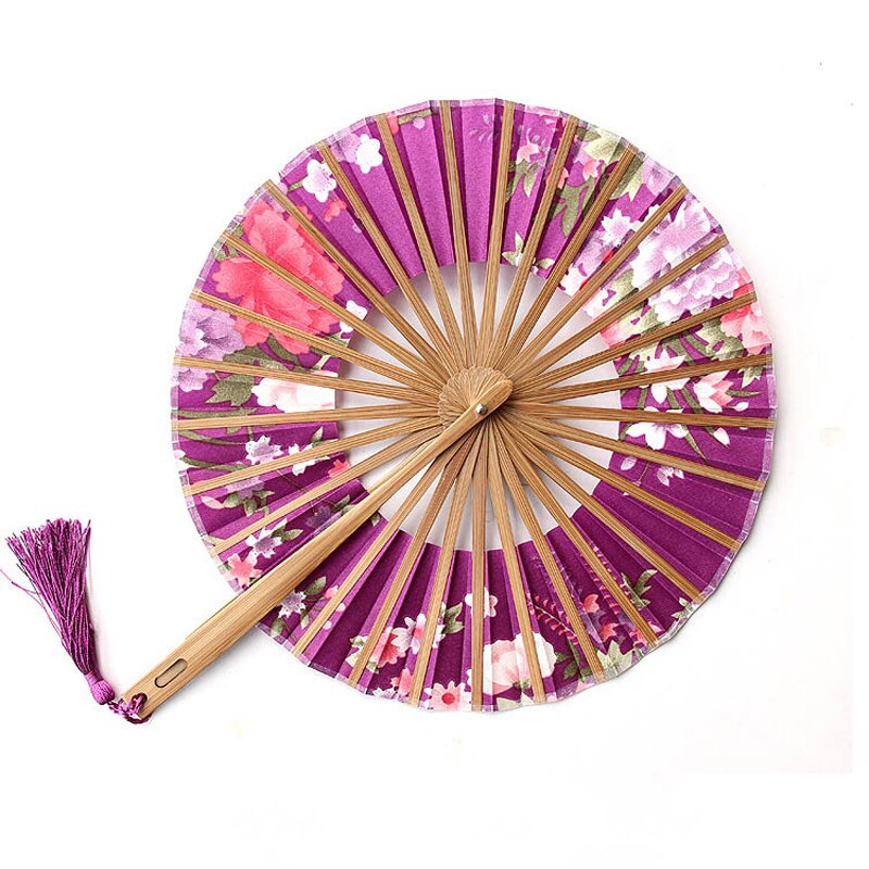 Classic Cherry Bloem Japanse Blossom Hand Fan Oppervlak Vouwen Bamboe Ronde Cirkel Fan Bruiloft Gunsten