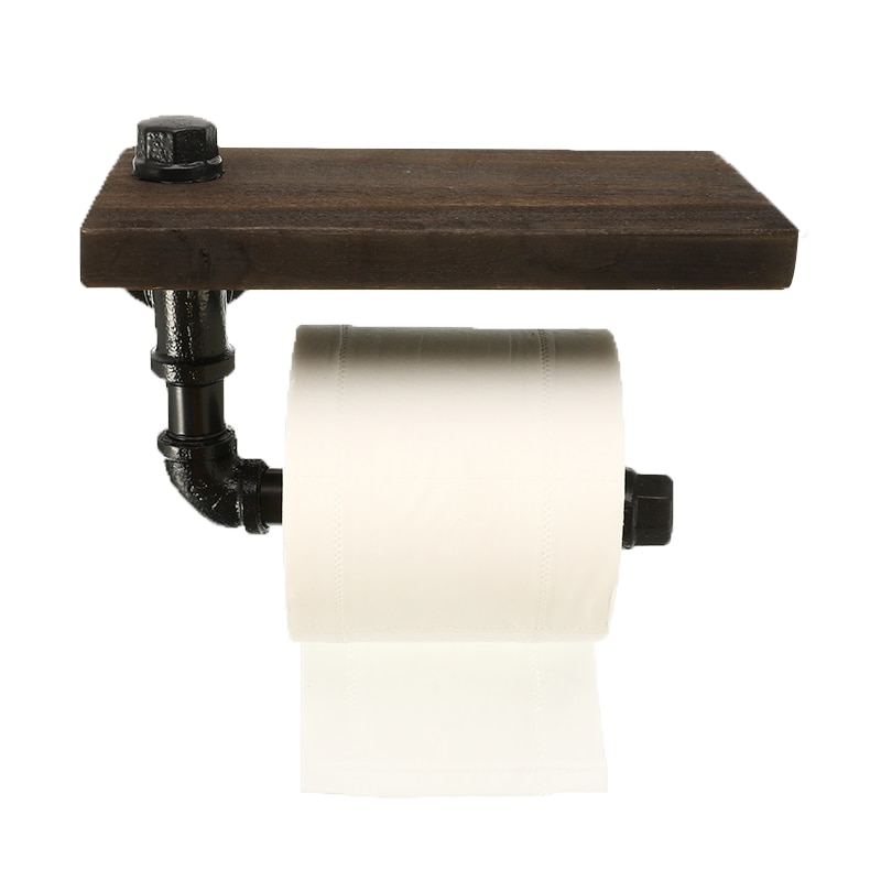 Badeværelse hylder industriel retro jern toiletpapirholder hotelrullepapir hængende rack træhylde med telefonholder