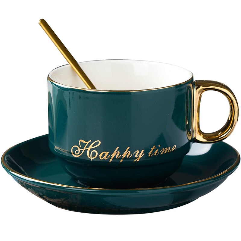 Simple Ceramic Cup Coffee Modern Gold Rim Light Luxury Turkish Coffee Cups with Spoon Tazas De Cafe Home Garden BE50CP