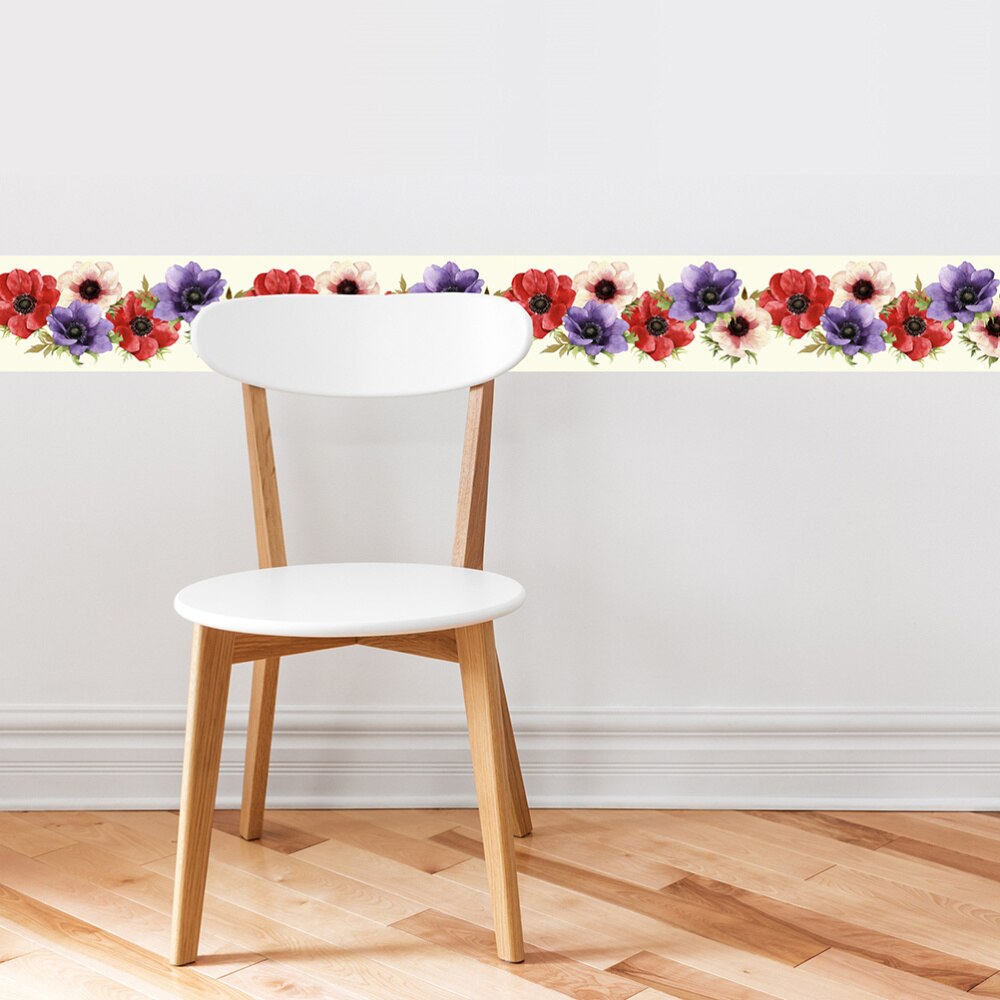 1PC Floral Pattern Wallpaper Border Sticker Waistline Wall Sticker Waterproof Self-Adhesive Border Decal for Home Bathr