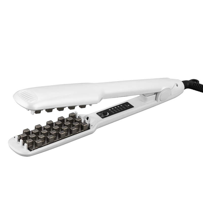 Plancha para el cabello de cerámica, rizador de pelo con rejilla 3D, rizador voluminizador , permanente de maíz, férula esponjosa, herramientas de peinado de hierro plano: BLANCO / EU
