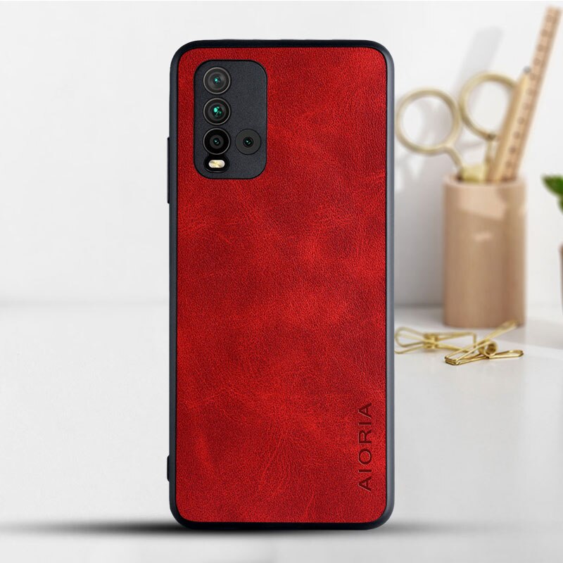 Funda para Xiaomi Redmi 9T, Funda de lujo Vintage de cuero, protección completa para teléfono, Funda para xiaomi redmi 9t: red