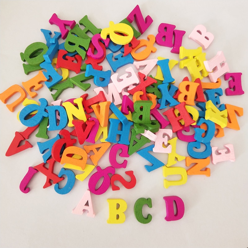 100 Stks/partij Kids Diy Houten Alfabet Ambachten Kids Speelgoed Educatief Scrabble Letters Kleurrijke Craft Jigsaw Puzzels Speelgoed