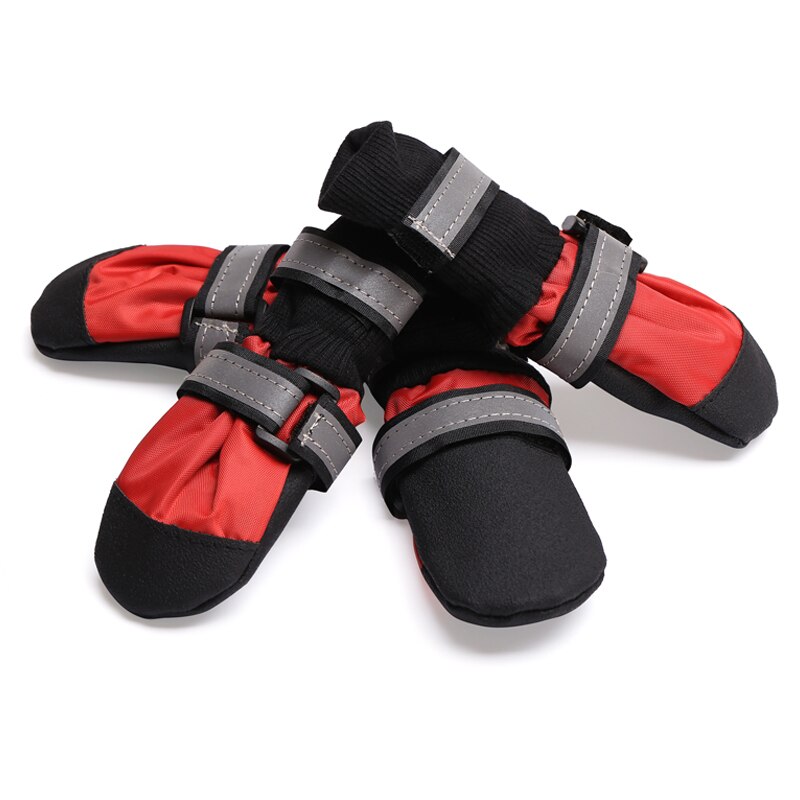 Lightweight Paw Protector Dog Boots Soft Non-Slip Leather Sole Waterproof Big Dog Shoes for Comfort and warm in 4 Sizes: Red / S