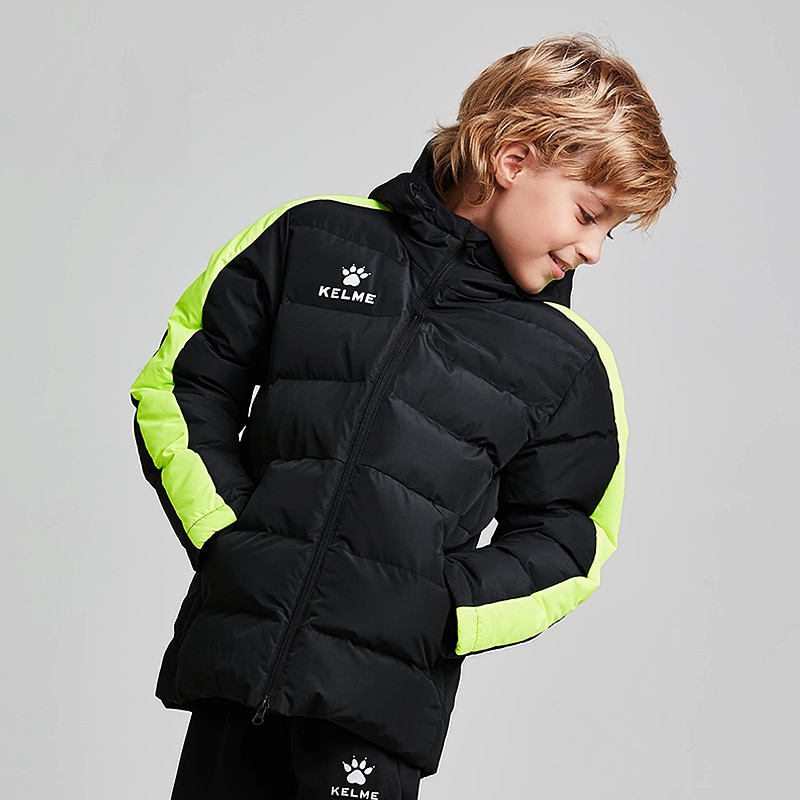 KELME Kid Winter Jacket Sports Hooded Jacket Boys Girls Windproof Warm Outdoor Cotton Coat 3883405