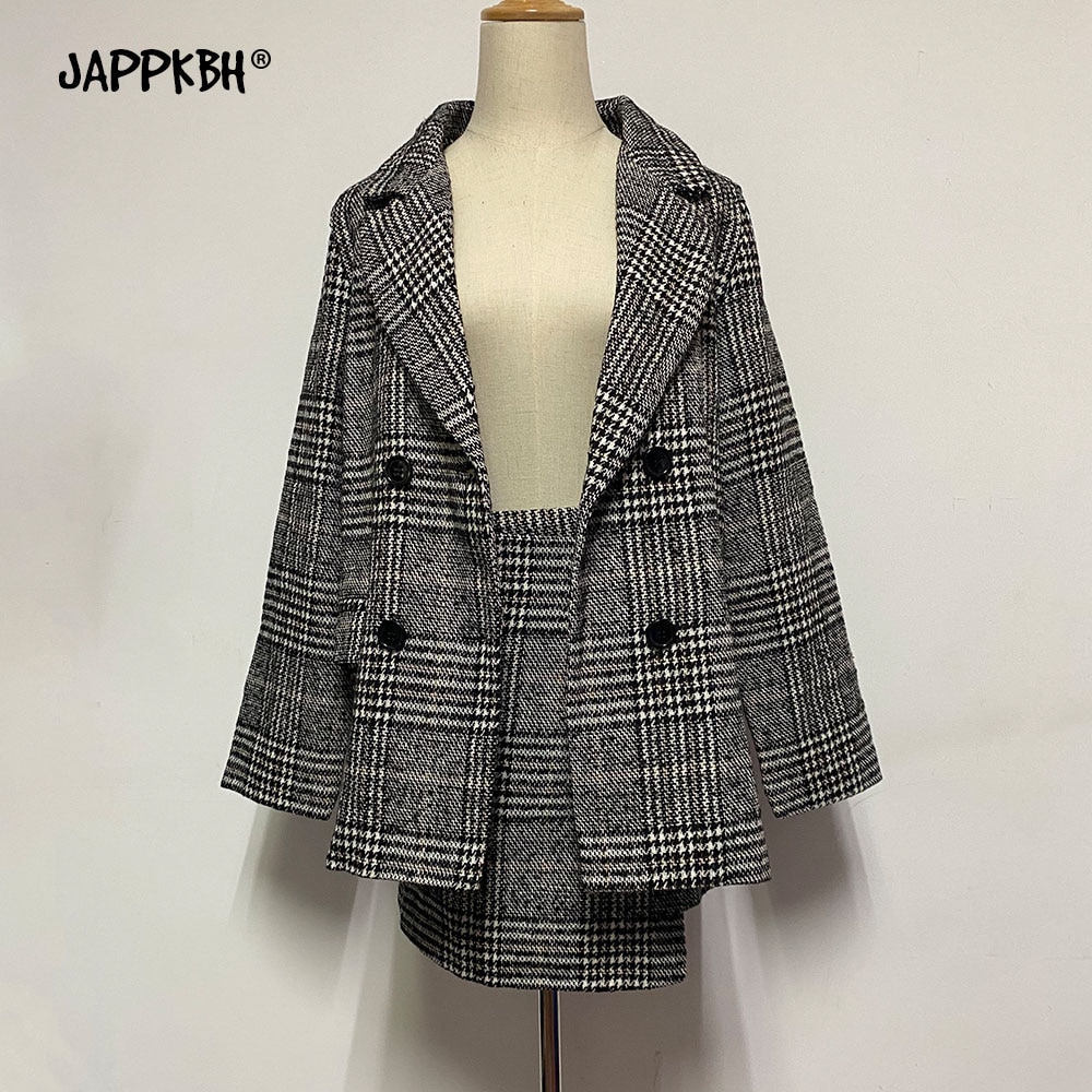 Autumn Women s Costumes Two Piece Set Plaid Blazer. Grandado