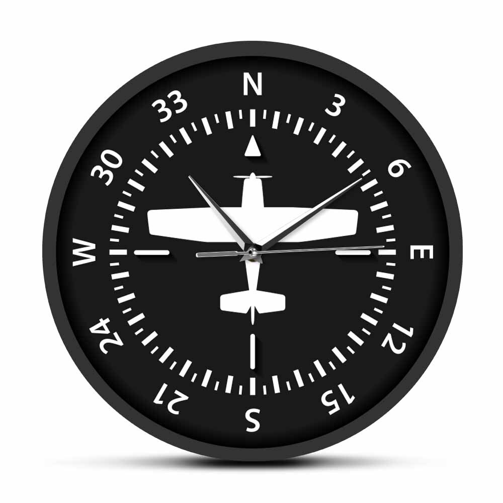 Steering Wheel Flight Instrument Compass Wall Clock Turns Pilots Aviation Aircraft Home Décor Airplane Silemt Movement Watch: No Frame