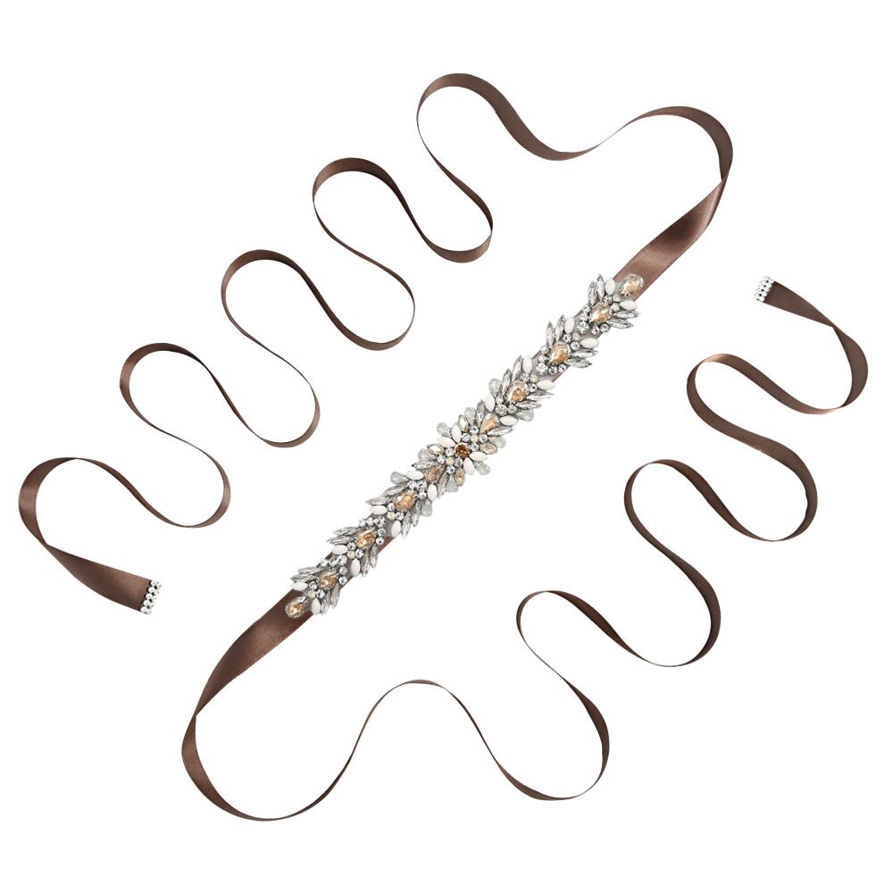 Olomlb luksus brudekjole bælter mange farver brude bælte rhinestones krystal brude sash til bryllup dekoration aften dre: Brun