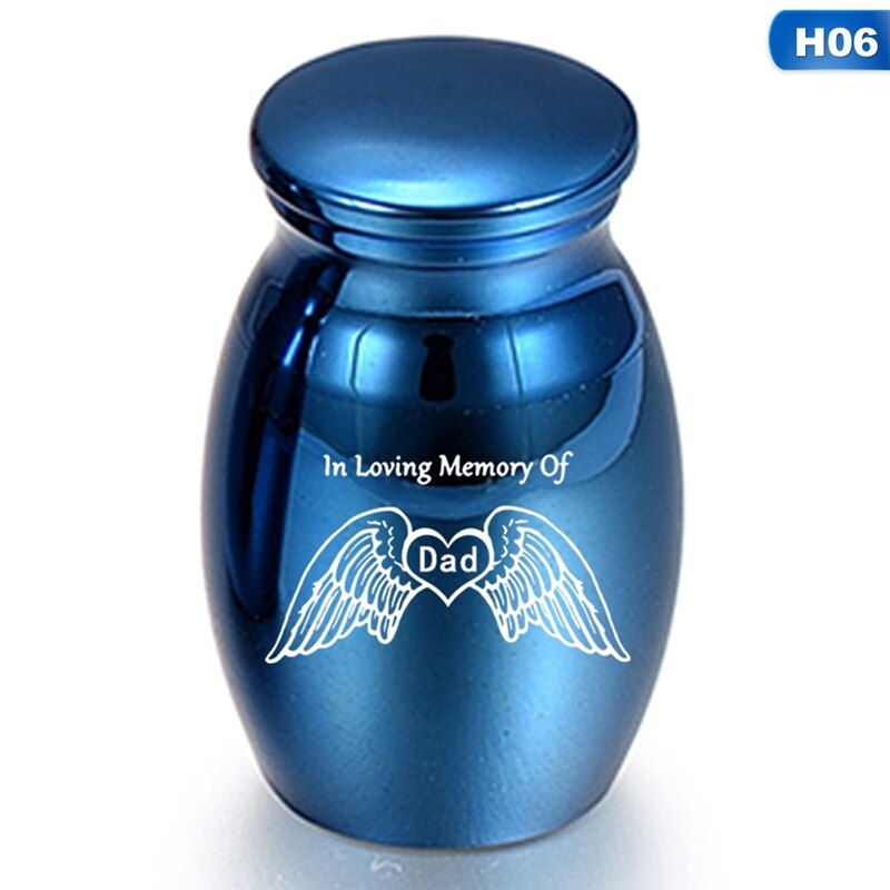 Blauwe as-herdenkingssteen voor huisdieren, liefdeshart, engelen vleugels, mini-urn, as-houder, as-urn, rouwcontainer, pot: H06