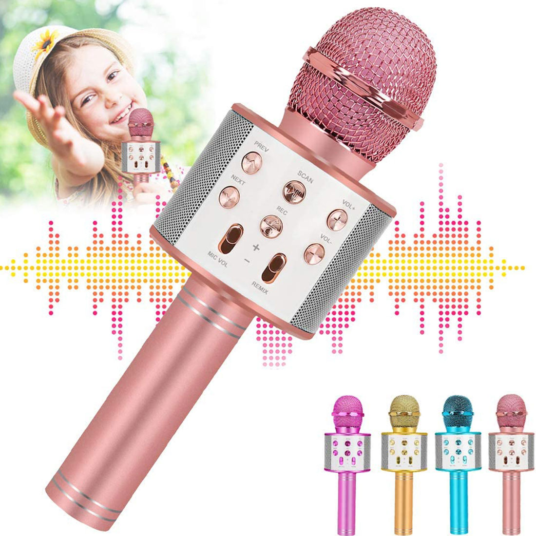 Handheld Portable Speaker Wireless Microphone for Karaoke, 4 in 1 Bluetooth with Record Function Wireless Microphone