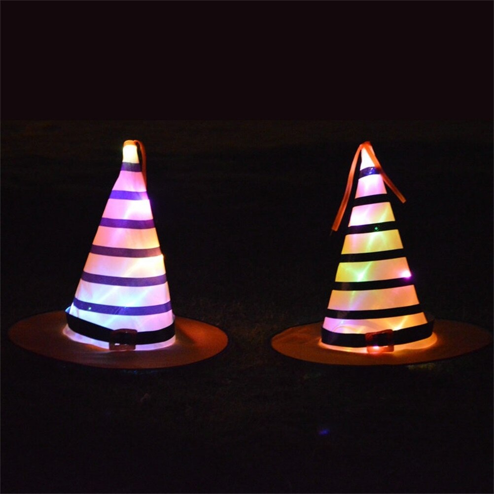 2 stuks halloween heksenhoeden met led-licht, gloeiende heksenmutsen, hangende halloween decoratie, heksenhoeden voor volwassenen en kinderen.