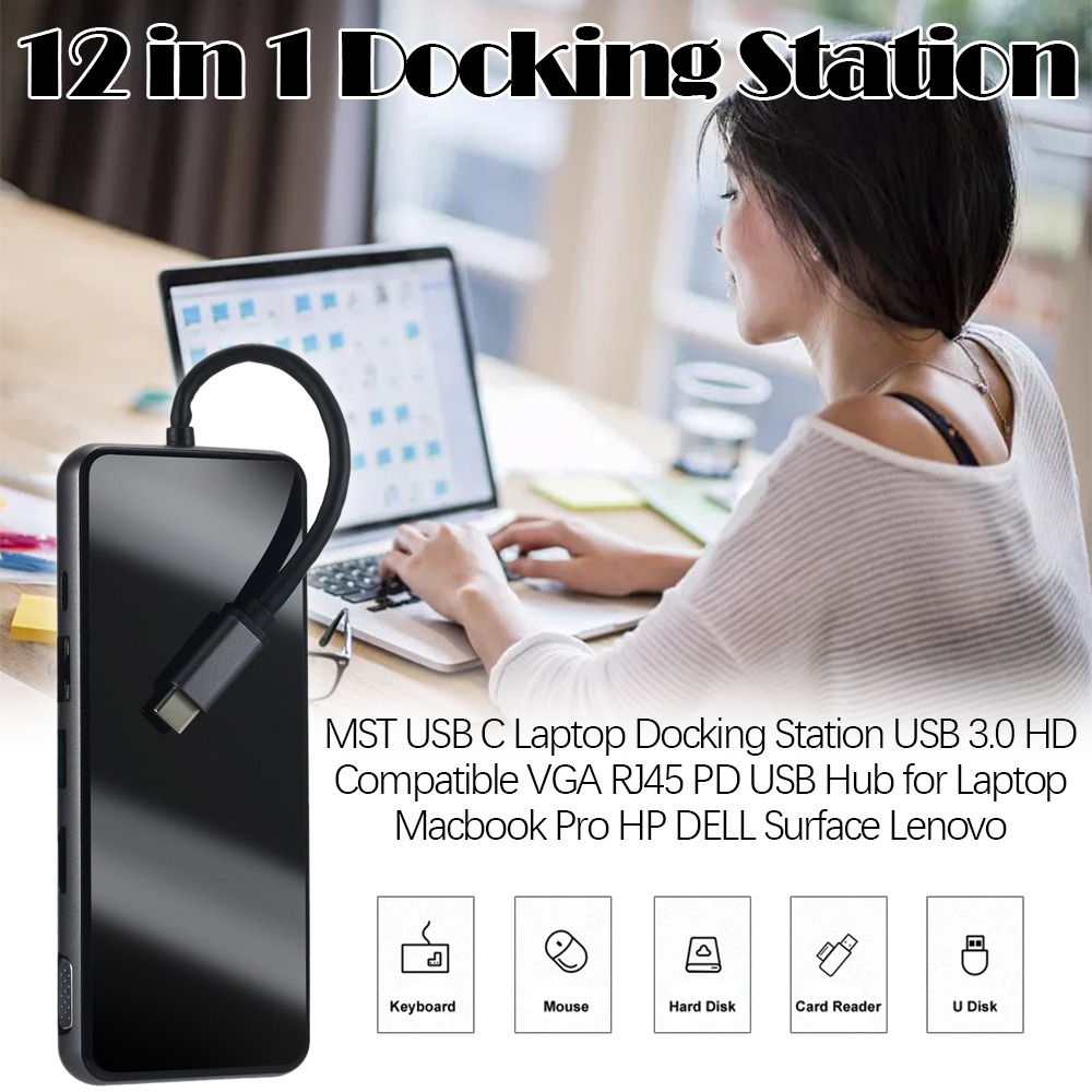 Mst USB C Laptop Docking Station USB 3.0 VGA RJ45 PD USB HDMI-Compatible Hub For Laptop Macbook Pro HP Dell Surface Lenovo Dock