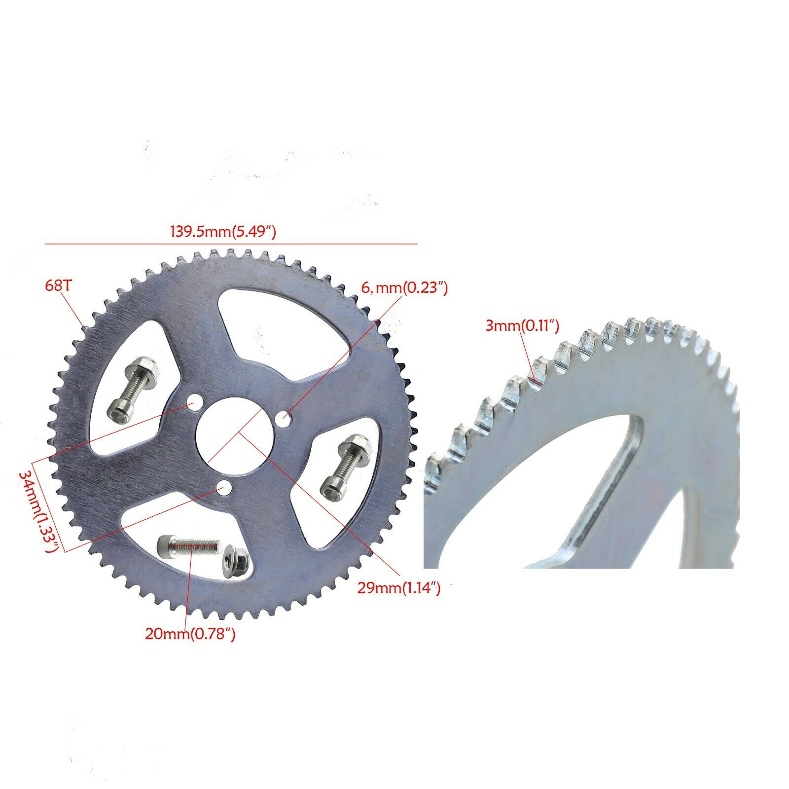 Rear Chain Sprocket Bolts 25H 68T For 47cc 49cc 2 Stroke Minimoto Moped Scooter Mini Pocket Bike ATV Quad Goped