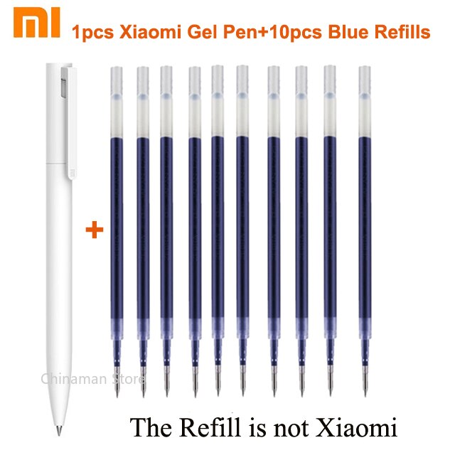 Original Xiaomi Mi Gel Pen MI Pen 9.5mm No Cap Bullet Black Pen PREMEC Smooth Switzerland Refill MiKuni Japan OEM Black Blue Ink: 1pen with 10blue ink