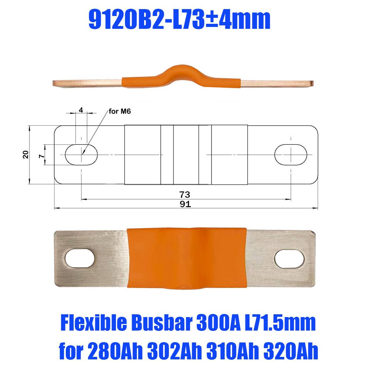 Lifepo4 Battery Flexible Busbar 72mm 300A Lithium Battery Straps Clips Stud Connecting Bars Pure Copper For LFP 230Ah 280AH 280K