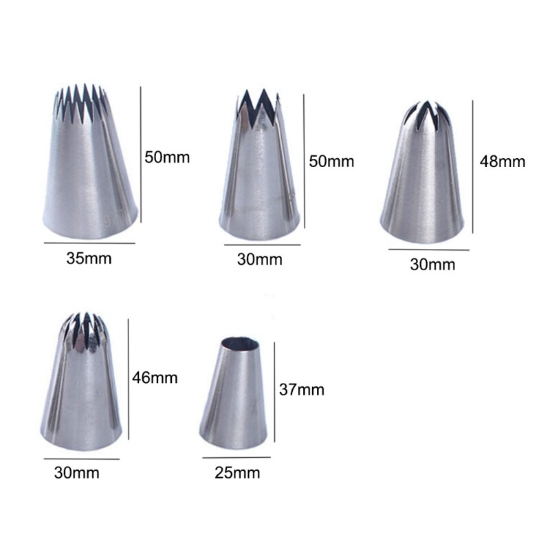 5pcs / Set Large Icing Piping Pastry Nozzle Tips Baking Tools Cakes Decoration Set Stainless Steel Nozzles Cake Tool