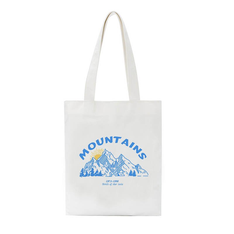 Corea Ulzzang montaña impresión de las mujeres bolso de la lona de las mujeres ocasionales bolsa de gran capacidad bandolera de dibujos animados Y2K las mujeres bolsas de compras: Bai04