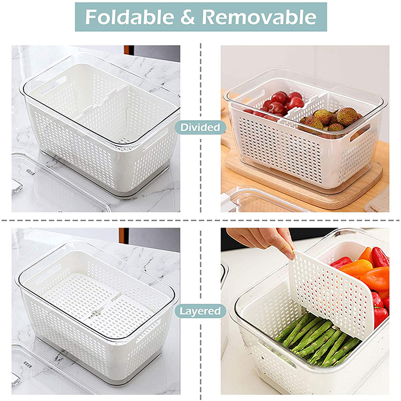 Fridge Storage Box Refrigerator Vegetable Fruit Boxes Drain Basket Containers With Lid Food Preservation Box Kitchen Organizer