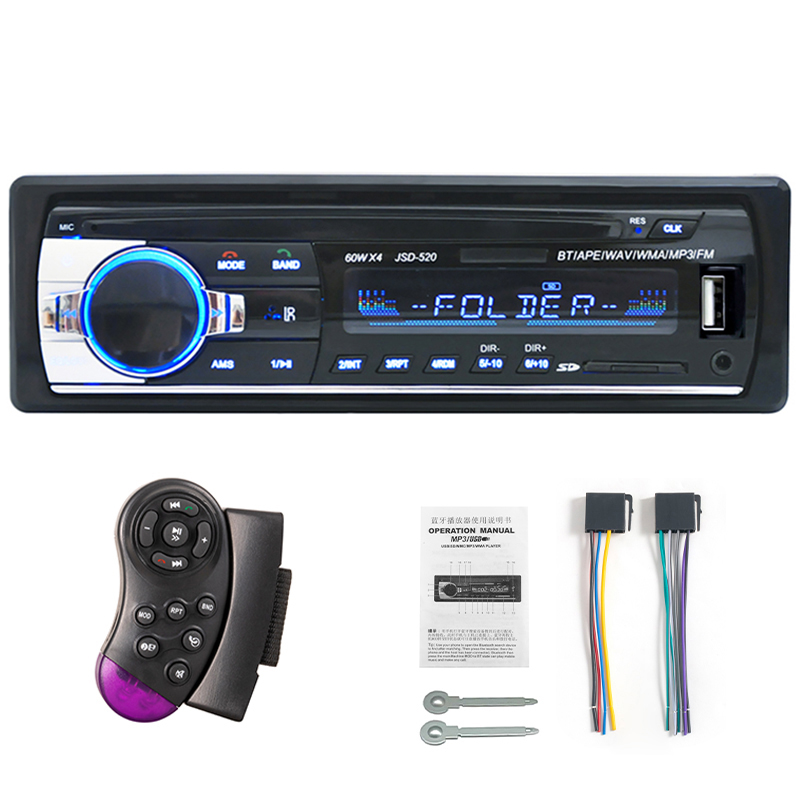 SINOVCLE-reproductor de MP3 estéreo para coche, dispositivo de Audio de 1din con Bluetooth, receptor FM 60Wx4 con Control remoto AUX/USB/tarjeta TF en Kit de tablero: JSD-520-FK