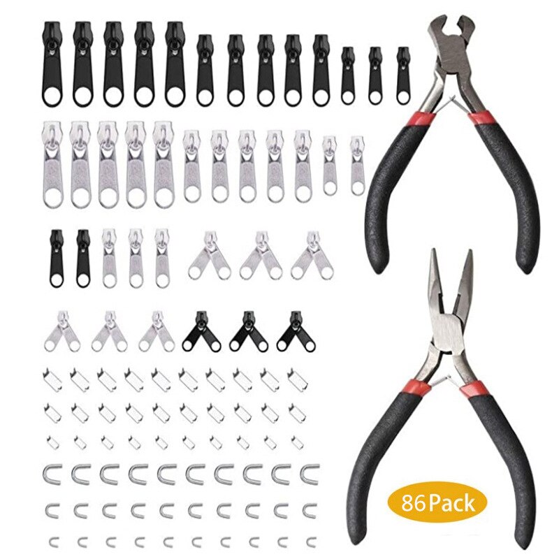 Meetee 5# Nylon Zipper Repair Kit Replacement Zippers Installation Tools for Bags Tents Luggage Quilt Cover Zip Pull Tab Sewing: 86sets