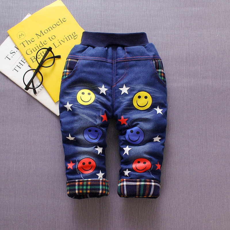 Bibicola Baby Jongens Broek Winter Warm Infant Kids Cotton Denim Broek Waggel Cartoon Broek Bebe Sport Leggings Kleding