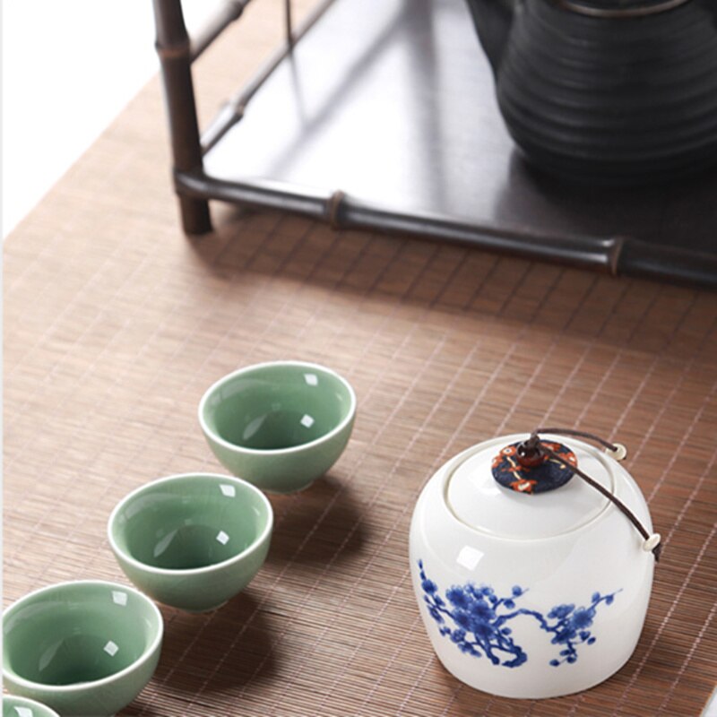 Pintura de tinta china caja de té de cerámica Mini 7,5*7 cm tarros de dulces especias para la cocina tarro de almacenamiento de azúcar tarro para nueces secas contenedor de alimentos