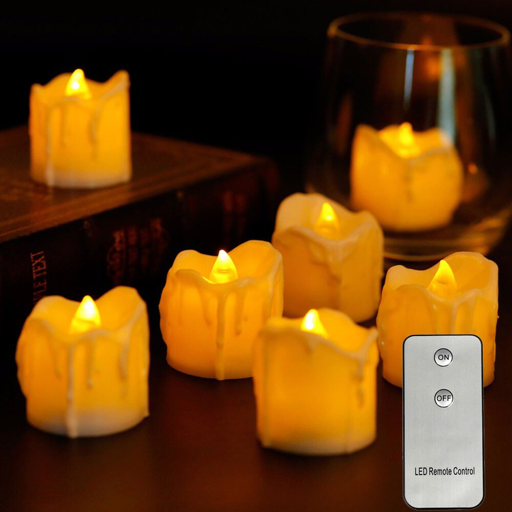 Pack de  of 12 bougies led vacillantes avec télécommande, lumière jaune/blanc chaud, bougies votives à piles avec télécommande, pour anniversaire: Lumière jaune de type b