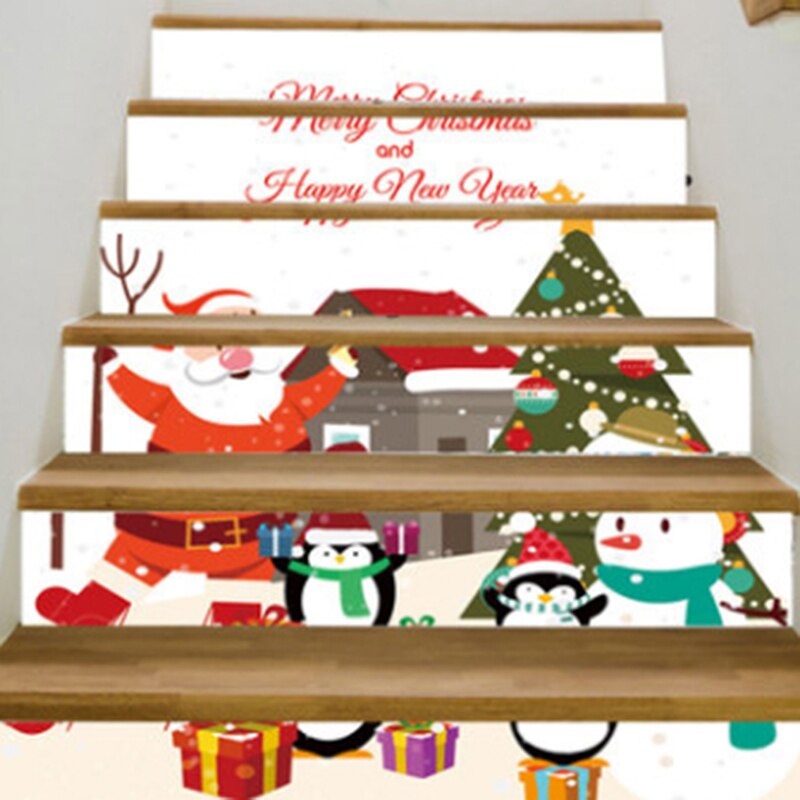 Cartoon Trap Sticker Kerstboom Rendier Trap Sticker Woonkamer Trap Floor Decal Trap Voor Home Living Decoraction