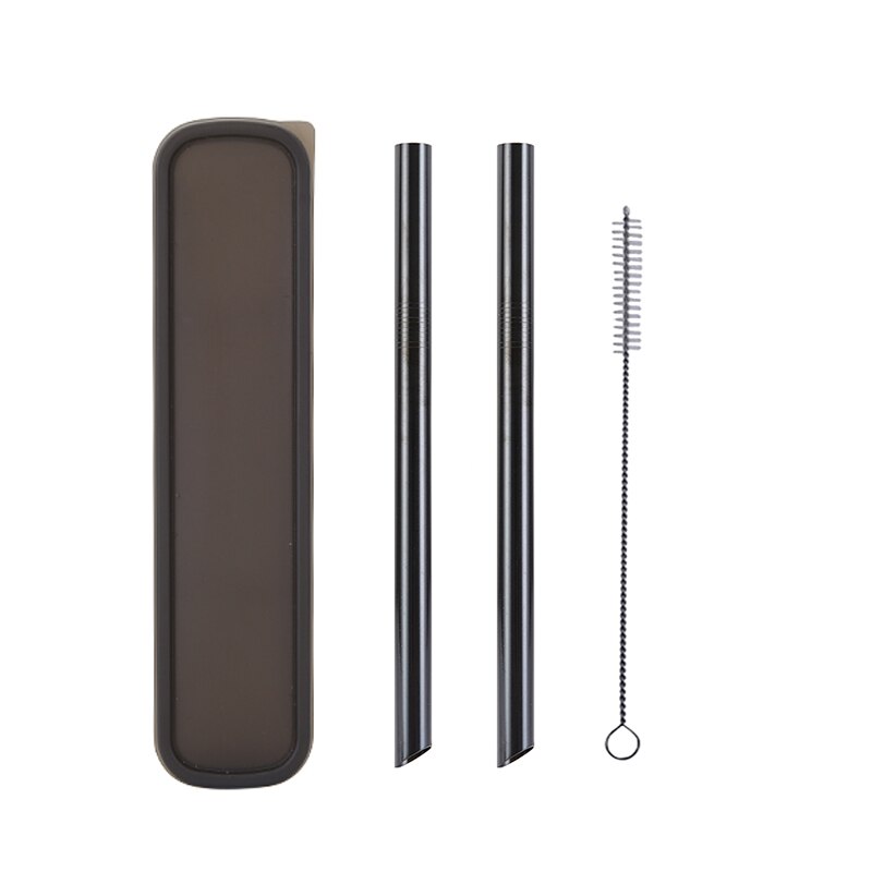 2Pcs Metall Wies Ende Stroh + 1Pc Pinsel Regenbogen Trinkhalme Wiederverwendbare Strohhalme 12mm * 215MM mit Tragbaren Box Oder Tasche: Black Box Black