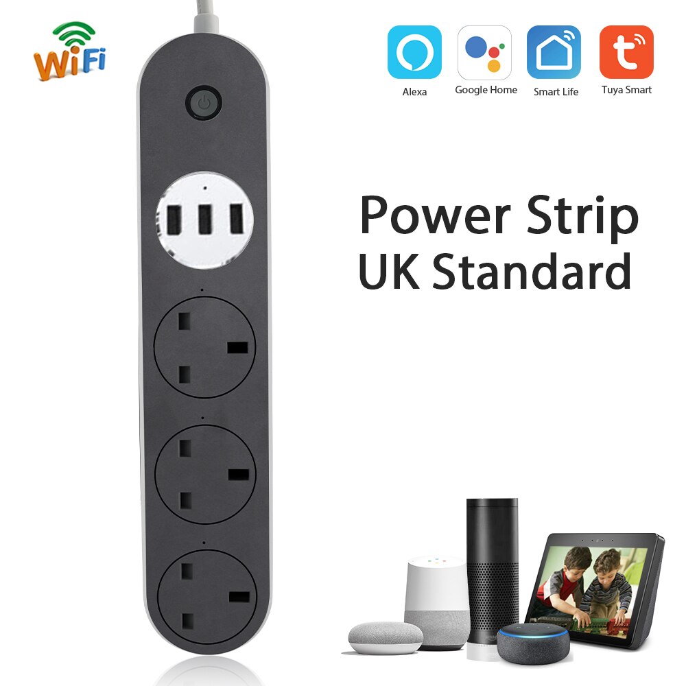 Wifi Smart Power Strip Intelligente Plug Socket Compatibel Met Alexa Google Ondersteuning Thuis Voice Control App Afstandsbediening Timer: UK Plug