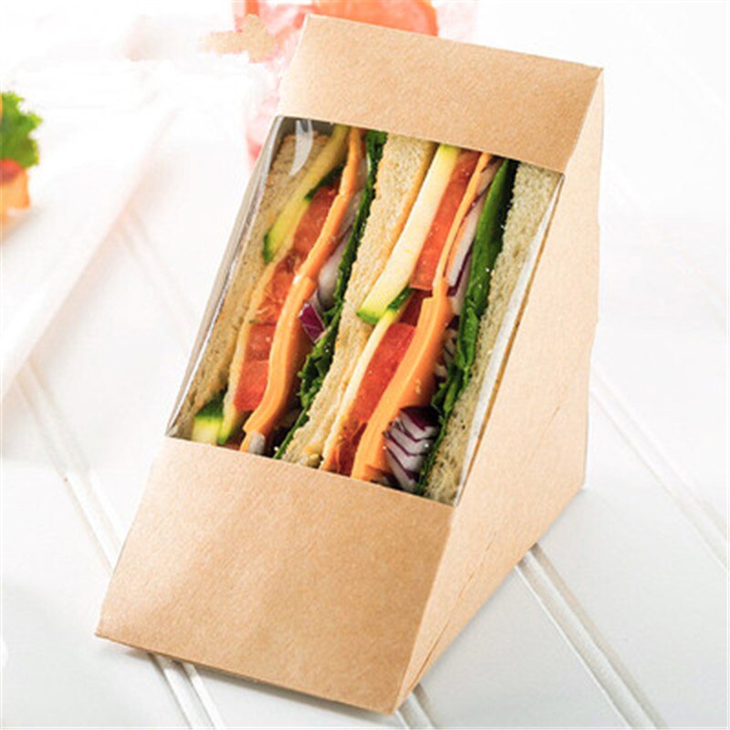 Kraft Paper Sandwich Box Triangle Paper Box Open Window West Point Bakery Food Packaging Packing Box