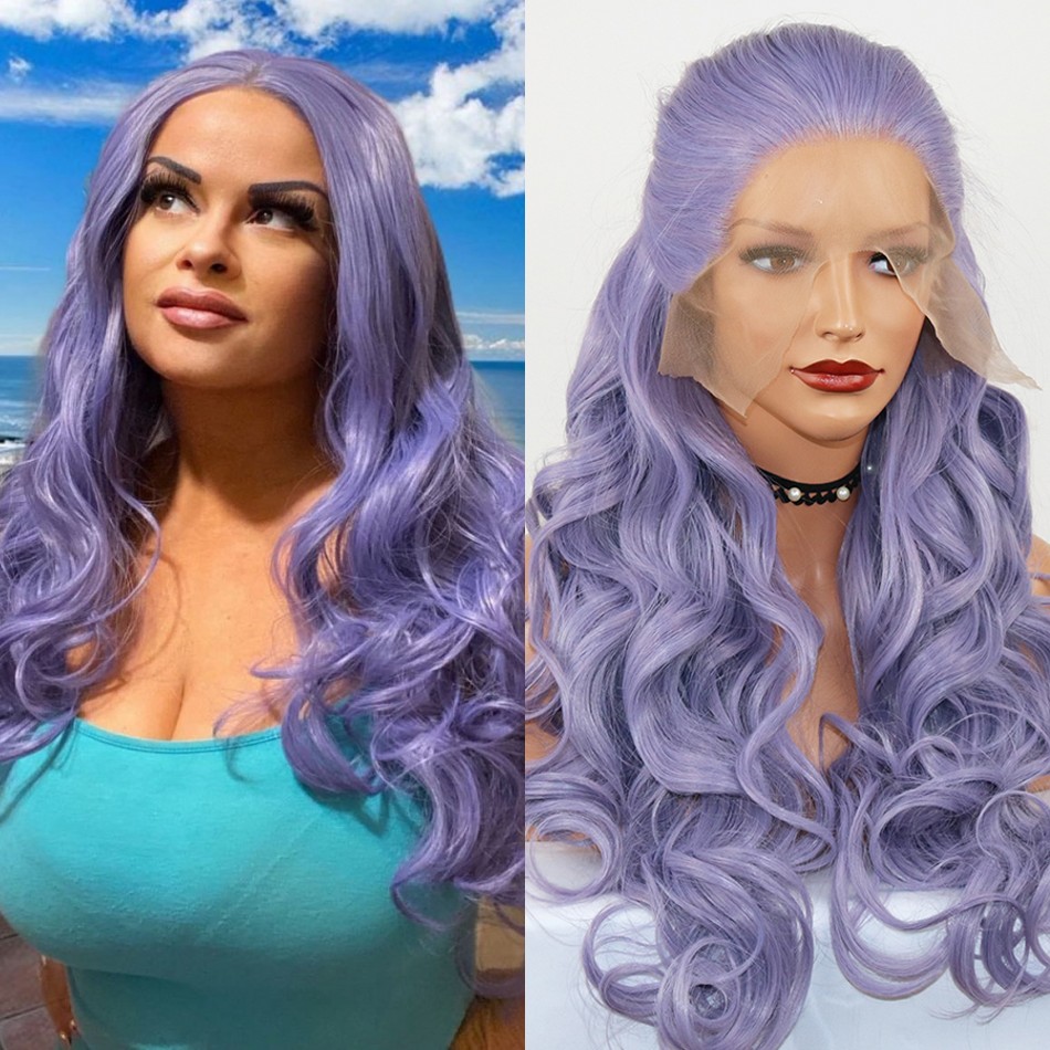 Synthetic 18-26Inches Wavy Purple Heat Resistant Fibre Hair Lace Front Wigs for Black Women Party Queen Costume Cosplay Wigs: 20inches