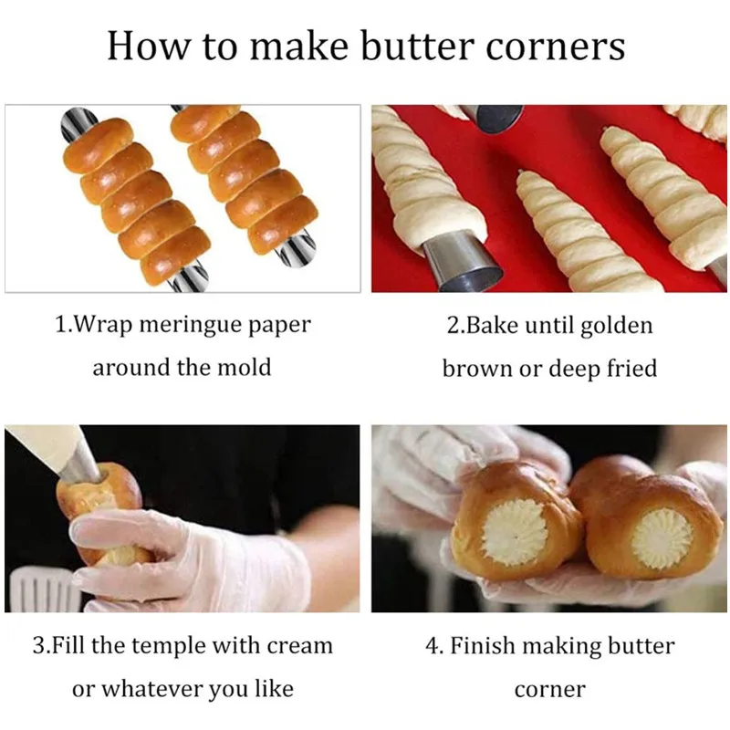 5/10 Uds. Conos para hornear de acero inoxidable para cocina, cuerno, rollo de pastelería, molde para pastel, tubos de croissants horneados en espiral, herramienta para postre y galletas