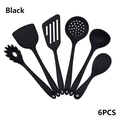 Ustensiles de cuisine en silicone ensemble ustensiles de cuisine antiadhésifs résistants aux températures élevées et basses ustensiles de cuisine faciles à nettoyer ustensiles de cuisine ensemble d'outils de cuisine: Black-6PCS