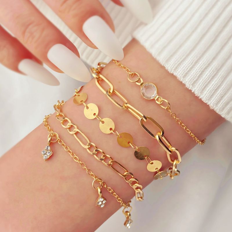 5 Stks/set Goud Kleur Ronde Crystal Hanger Charm Armbanden Voor Vrouwen Boho Tassel Armband Mode-sieraden Cadeaus