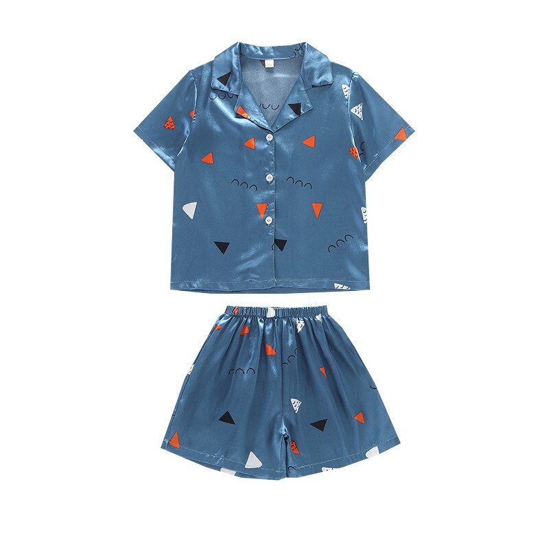 Sommer drenge korte silke pyjamas sæt søde hjemme nattøj piger korte børn pyjamas pige top + bukser v-hals pige pyjamas sæt