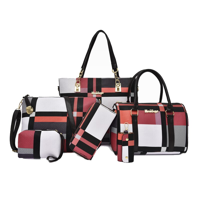 Kvinder håndtasker skulder crossbody tasker pu læder tasker miwind 6- stykke sæt funktionelle bærbare tasker med stor kapacitet: Rød