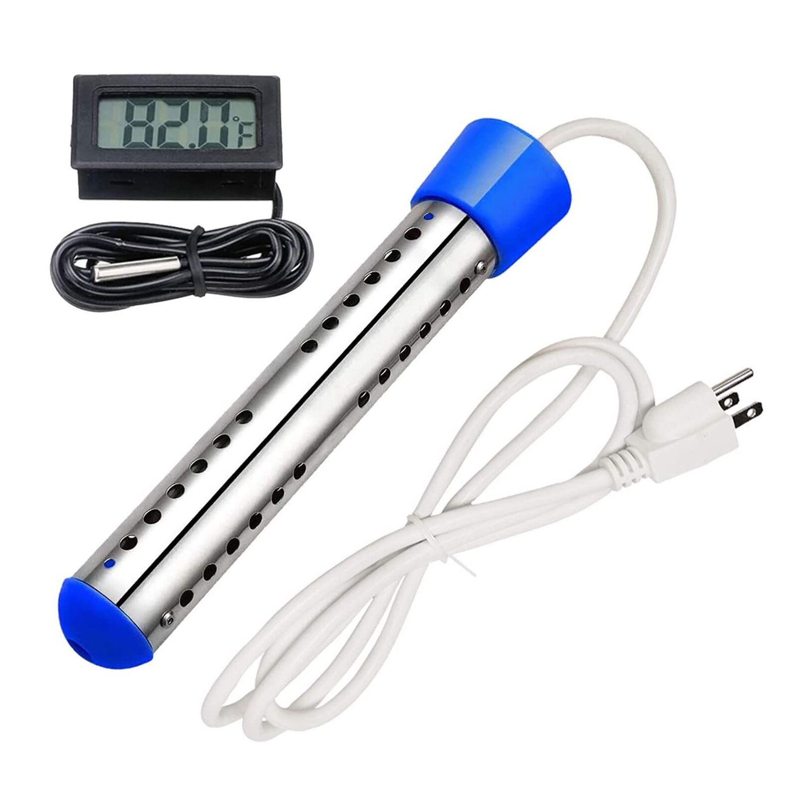 Portable 1500W Electric Immersion Water Heater with Stainless Steel Guard Submersible Water Heater Immersion Tank Heater Element: Blue