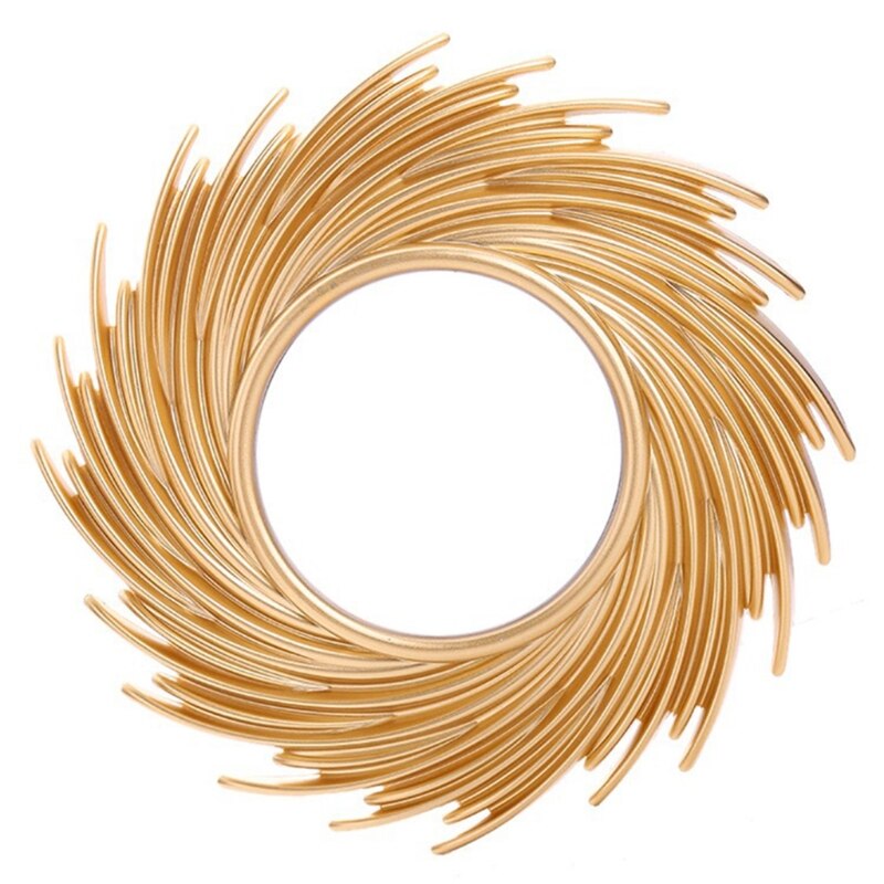 Sun Shape Decorative Mirror Rattan Innovative Art Decoration Round Makeup Mirror Dressing Bathroom Wall Hanging Mirror: 6