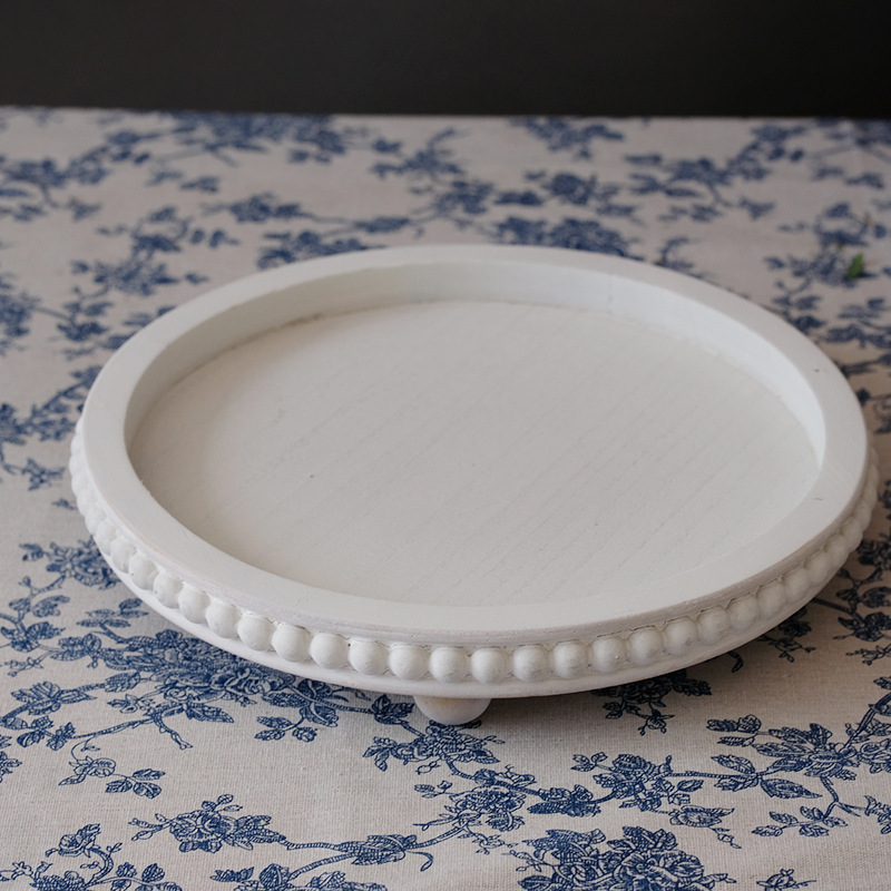 Franse retrostijl houten kralenbak platteland thuis theeblad koffieshop restaurant ronde opbergdisplay: Black