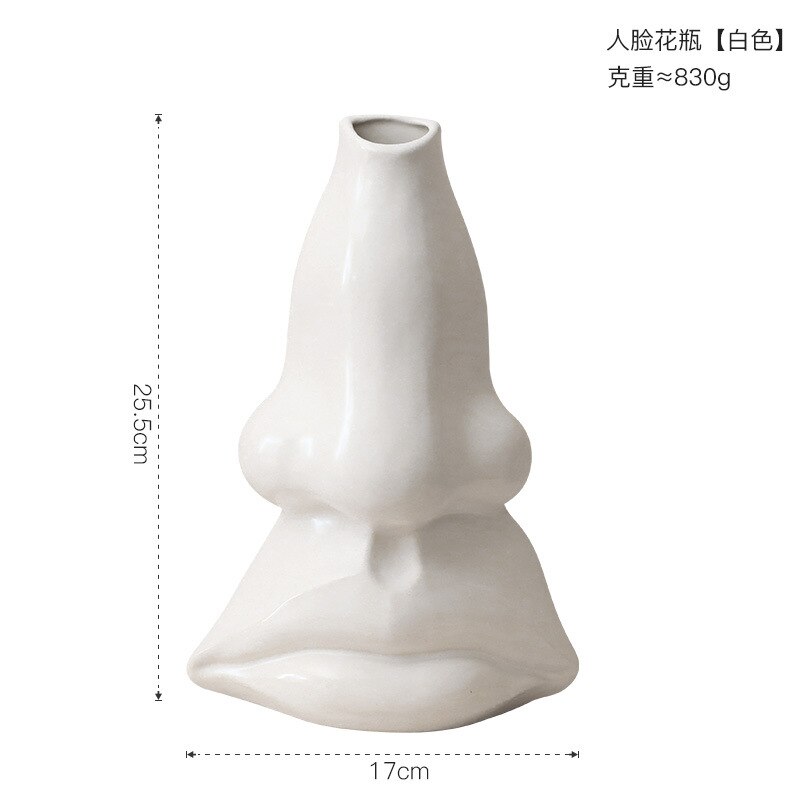 Abstract Human Face Nose Vase Ceramic Crafts Hydroponic Porcelain Vase Flower Arrangement Container Countertop Decoration Modern: D