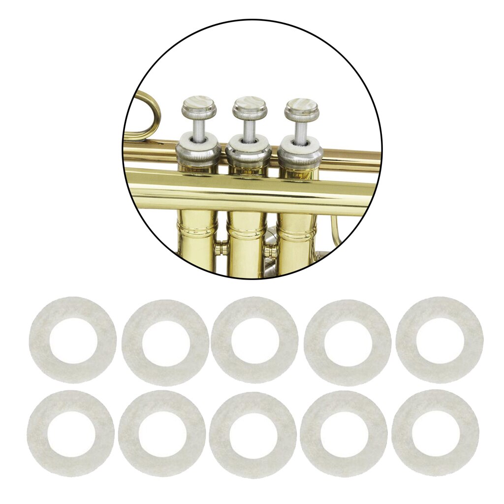 Sæt  of 10 stk universal trompet trombone kornet ventil stilk filt vaskemaskine pads tilbehør trompeter instrument rengøringssæt: Hvid