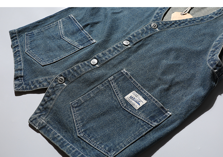 Retro Denim Vest Men Sleeveless Cargo Jacket Harajuku Style Tooling Jean Jacket Cowboy Wasitcoat Men'S Clothing