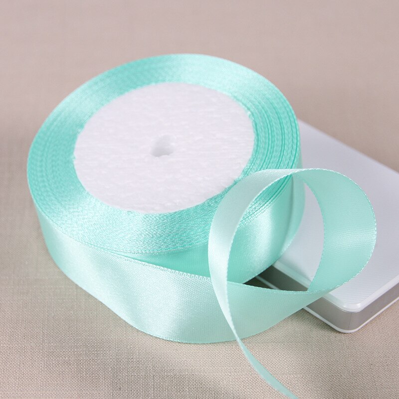 Bonita cinta de satén de seda color verde aguamarina, accesorios decorativos para envolver de boda, Material hecho a mano, 6/10/15/20/25/40/50mm, 25 yardas: 25mm Aqua Green