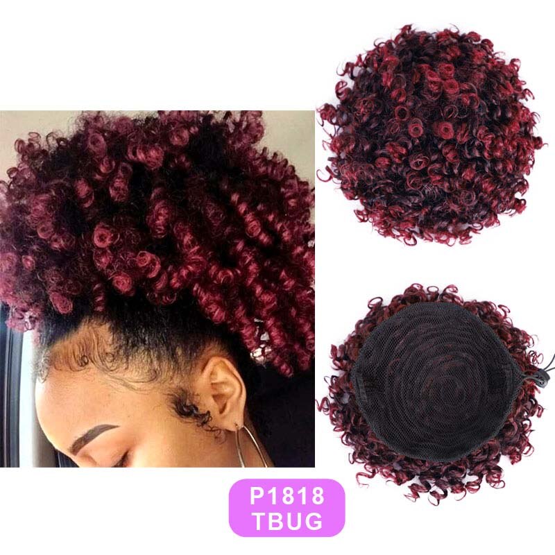 BEAUTY PROS High Puff Afro Curly Wig Ponytail Drawstring Short Afro Kinky Chignon Bun Hairpiece Pony Tail Clip In on: P1818-T1B-BUG