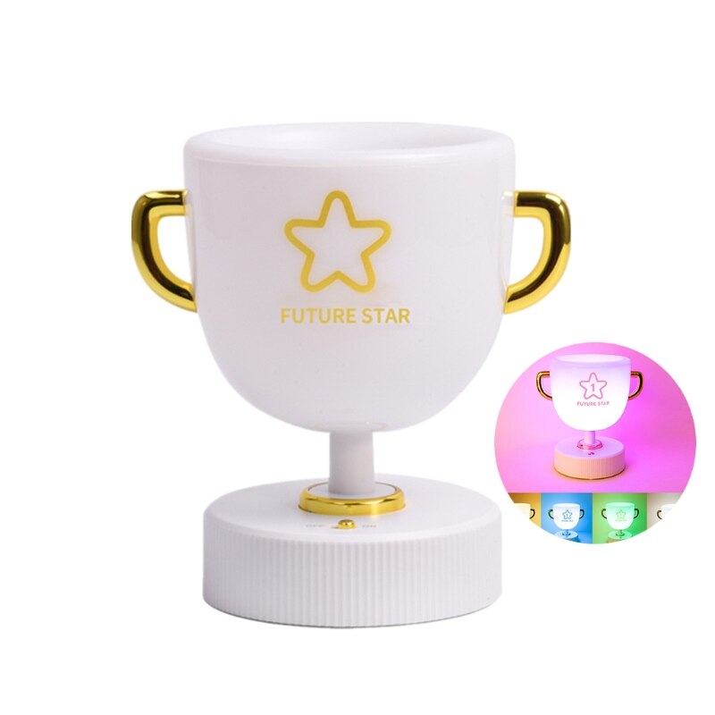Multifucntional Pen Holder Trophy Shaped Pen Cup W/ 7 Color Night Light 1200mAh Battery USB Rechargeable for Office Desk: Seven colors